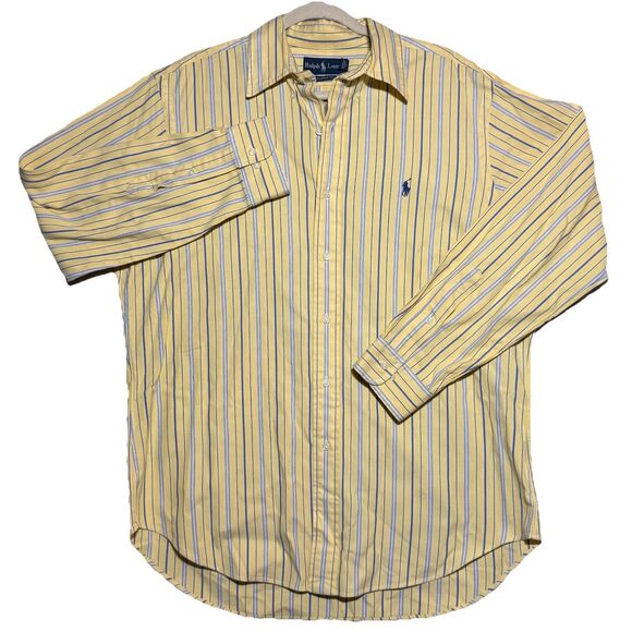 Ralph Lauren Classic Fit Men’s Button Down Striped Yellow Long Sleeve 16 32/33 - Picture 1 of 9